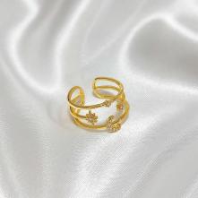 Δαχτυλίδι Επιχρυσωμένο 18Κ Ανοιγόμενο Με Ζιργκόν “Τριπλό Με Αστέρι & Φεγγάρι” 37005-18 Aventis Jewelry