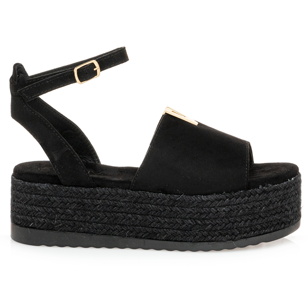 Γυναικεία Σανδάλια με Λουράκι Flatforms σε Μαύρο Χρώμα Envie Shoes V21-13072-34
