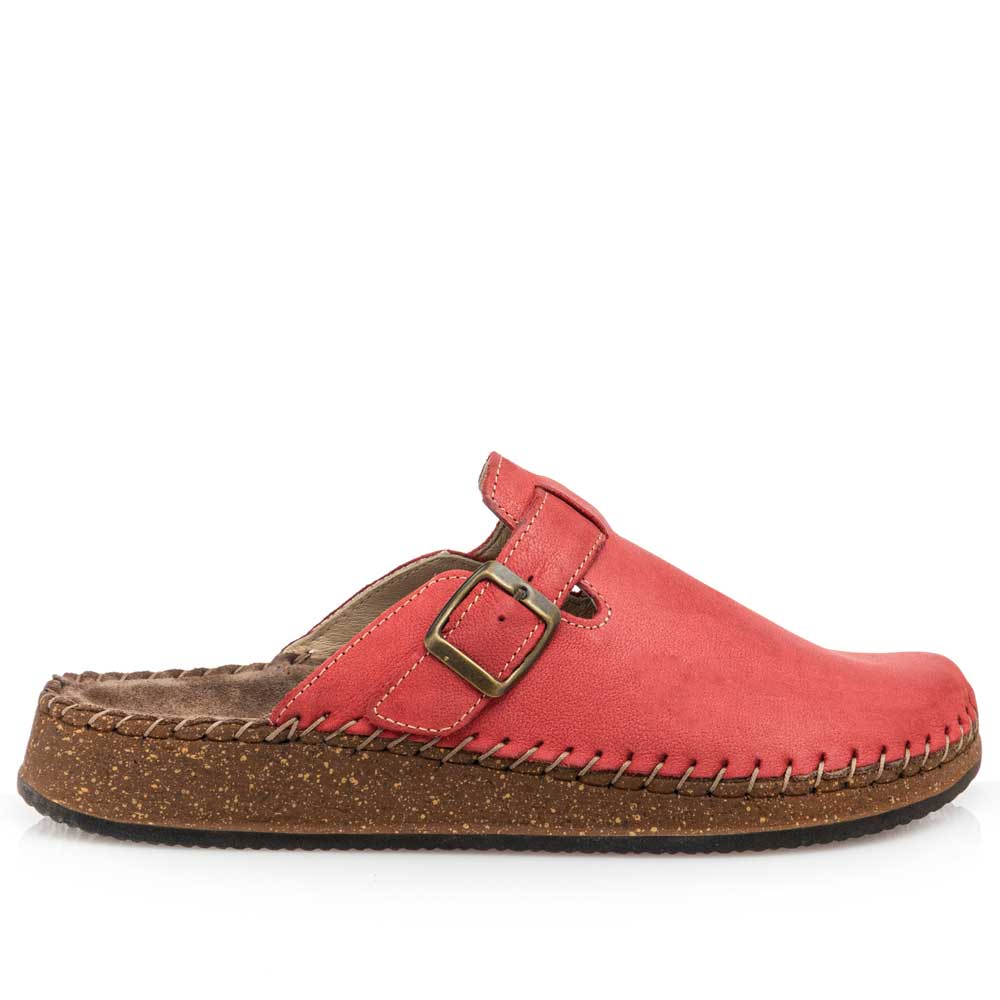 Γυναικεία παντόφλα δέρμα κόκκινο Adams Shoes 1-585-21508-29