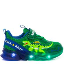 Sneaker για αγόρι πράσινο  φωτάκια  σπινόσαυρος BULL BOYS DΝΑL3360 ΑS40  VERDE