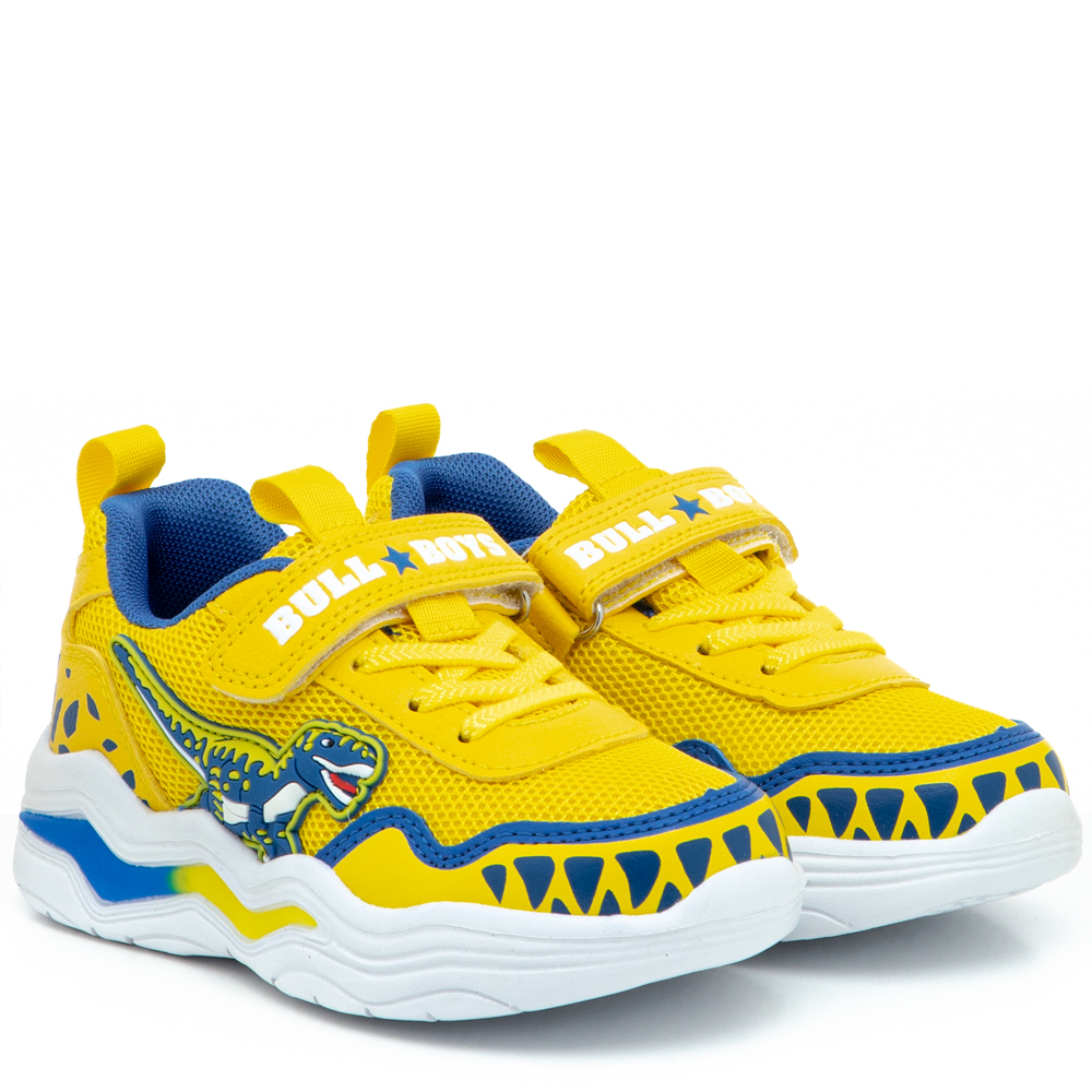Sneaker για αγόρι κίτρινο  φωτάκια δεινόσαυρος  Bull Boys  DΝΑL3370 ΑQ01
