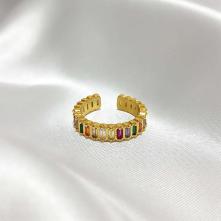 Δαχτυλίδι Ανοιγόμενο Επιχρυσωμένο 18Κ “Baguette Ουράνιο Τόξο” 37010-99 Aventis Jewelry