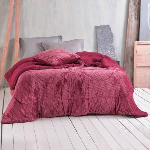 Κουβερτοπάπλωμα Μονό Fleece-Sherpa 160x220cm Rythmos Lotus Μπορντώ Πολυέστερας