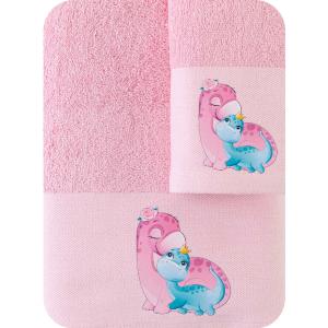 Πετσέτες Παιδικές Σετ 2 Τεμάχια Borea Rexy Ροζ Βαμβακερές
