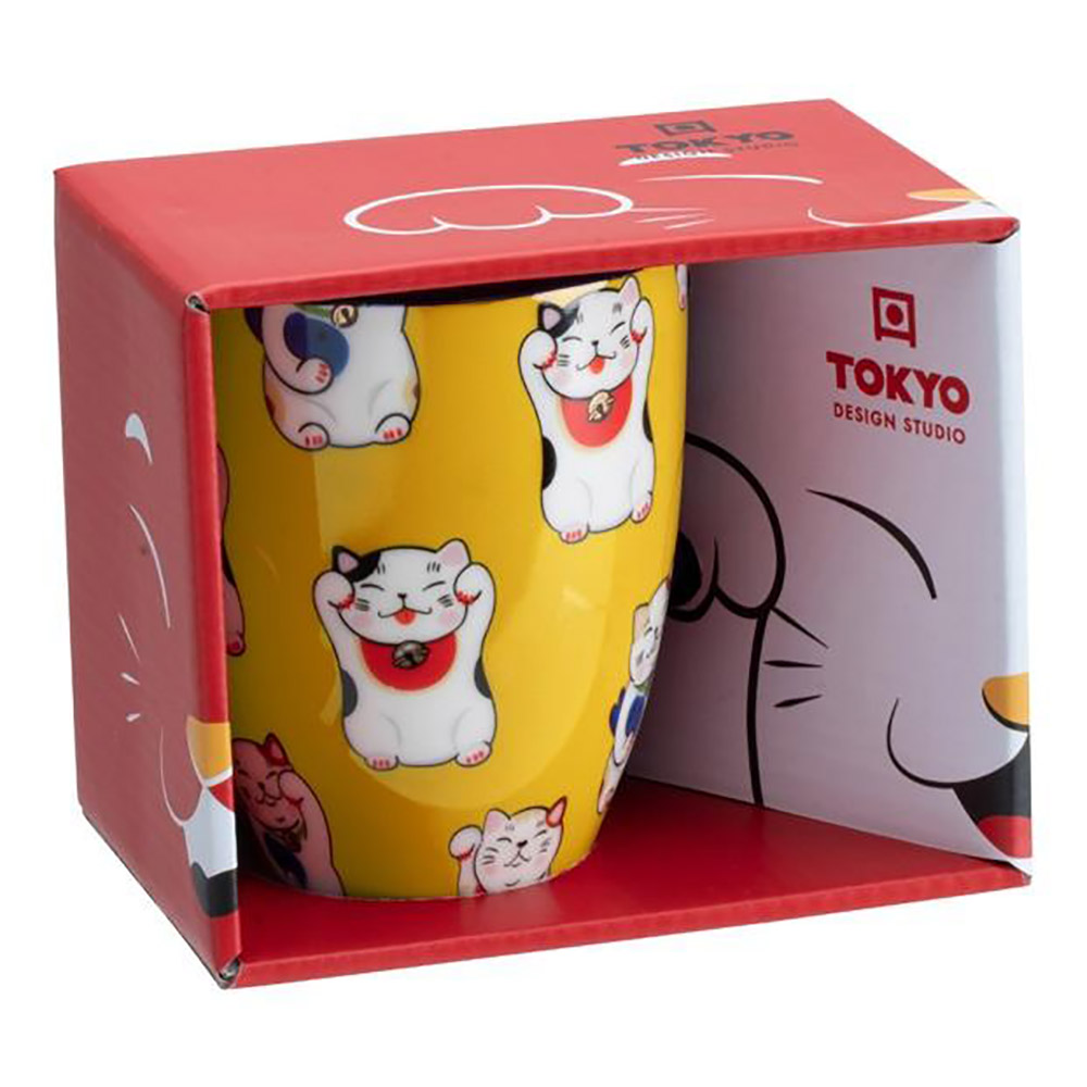 Κίτρινη Κούπα Τυχερή Γάτα σε Συσκευασία Δώρου TOKYO DESIGN STUDIO
